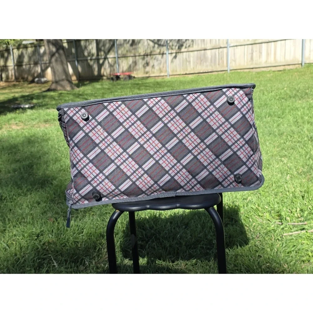 Plaid Soft Sided Pet Carrier Bag Grey Red Small Dog Cat Travel Tote Mesh Pockets